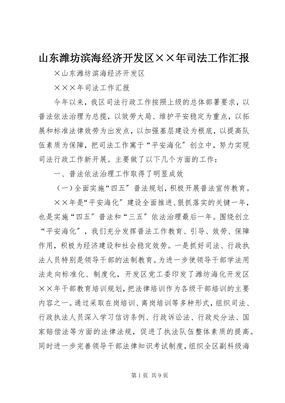 2023年山东潍坊滨海经济开发区司法工作汇报2.docx_第1页