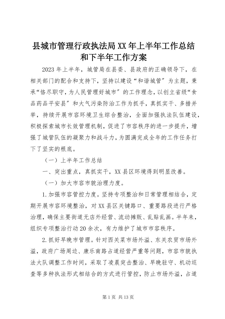 2023年县城市管理行政执法局上半年工作总结和下半年工作计划.docx_第1页