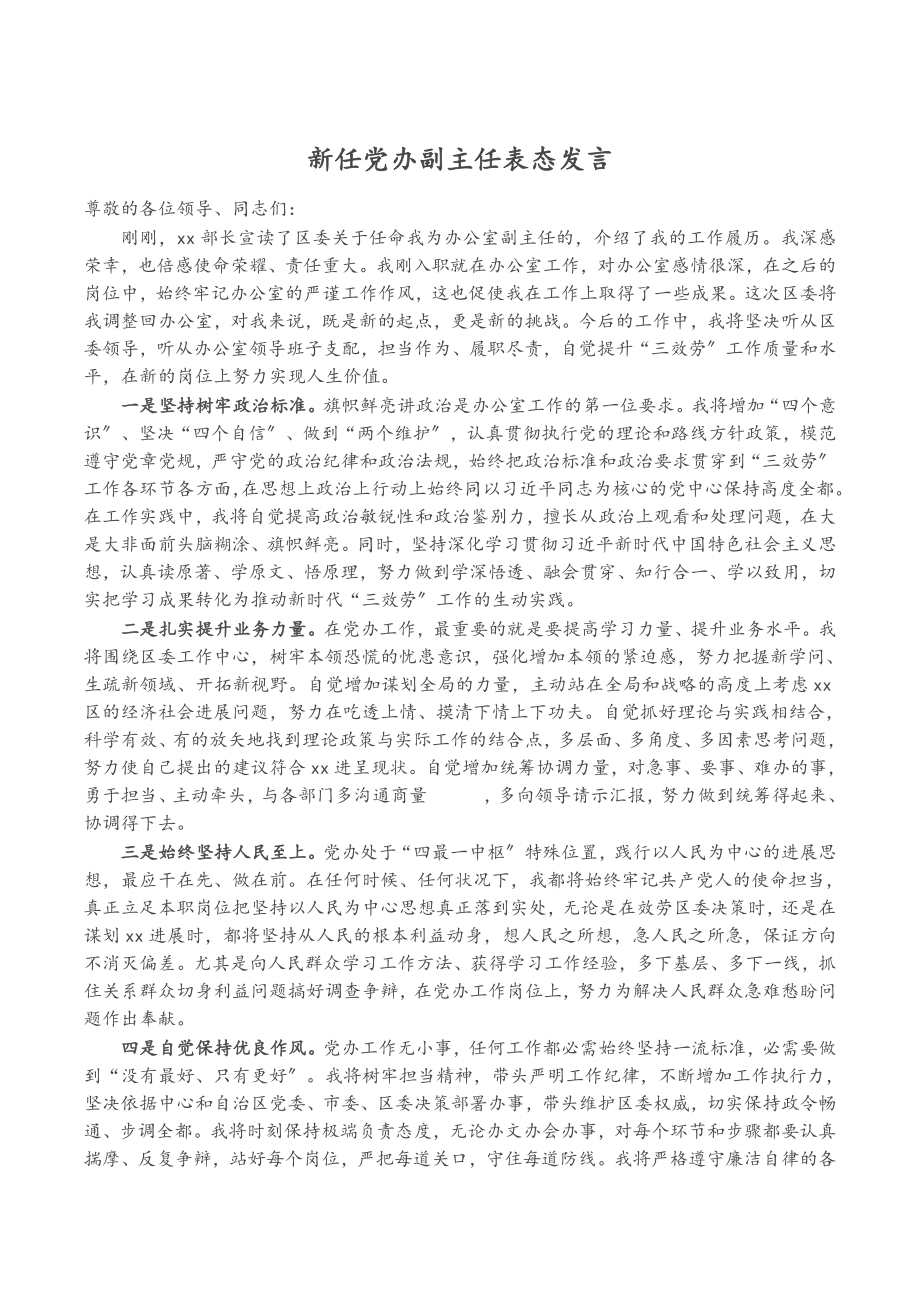 2023年新任党办副主任表态发言.docx_第1页