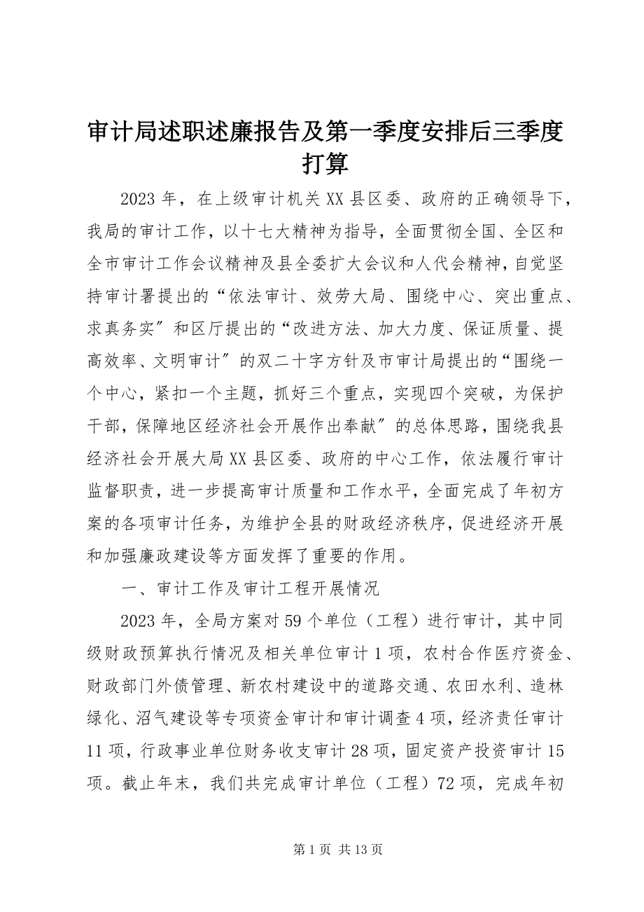 2023年审计局述职述廉报告及第一季度安排后三季度打算.docx_第1页