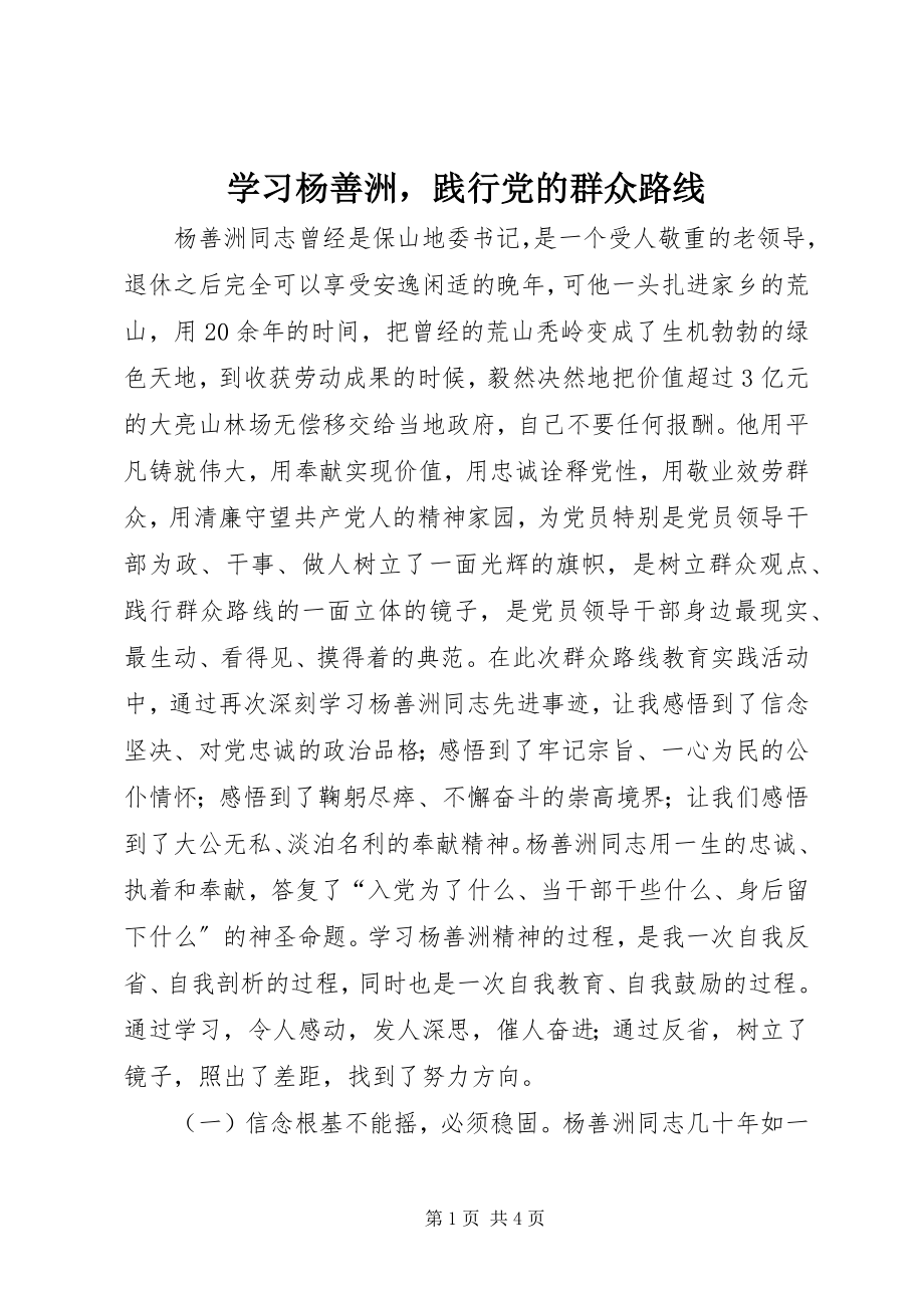 2023年学习杨善洲践行党的群众路线.docx_第1页