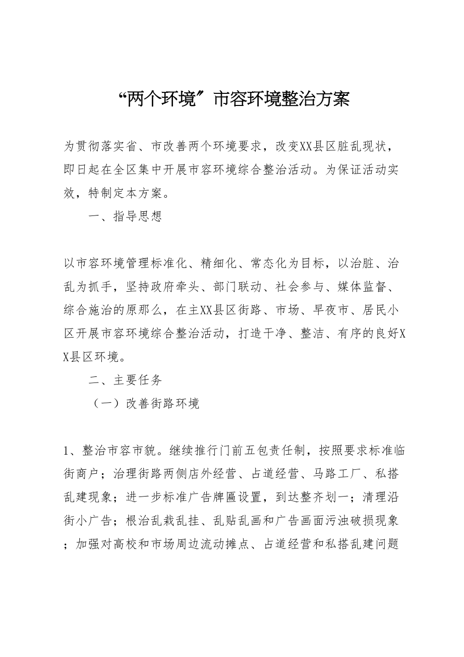 2023年两个环境市容环境整治方案 新编.doc_第1页