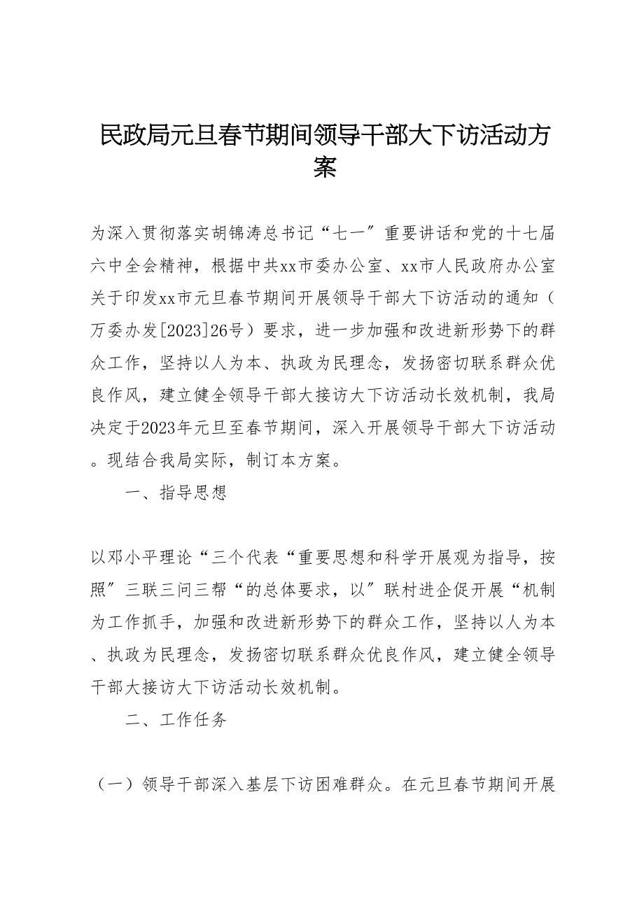 2023年民政局元旦春节期间领导干部大下访活动方案.doc_第1页