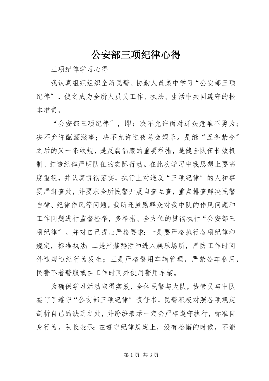 2023年公安部三项纪律心得.docx_第1页