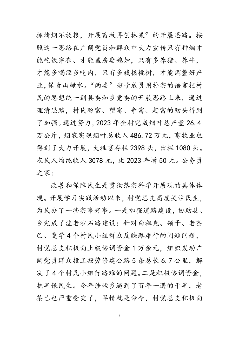 2023年村党总支书记科学发展观交流发言材料范文.doc_第3页