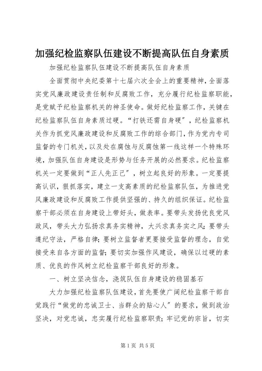 2023年加强纪检监察队伍建设不断提高队伍自身素质.docx_第1页