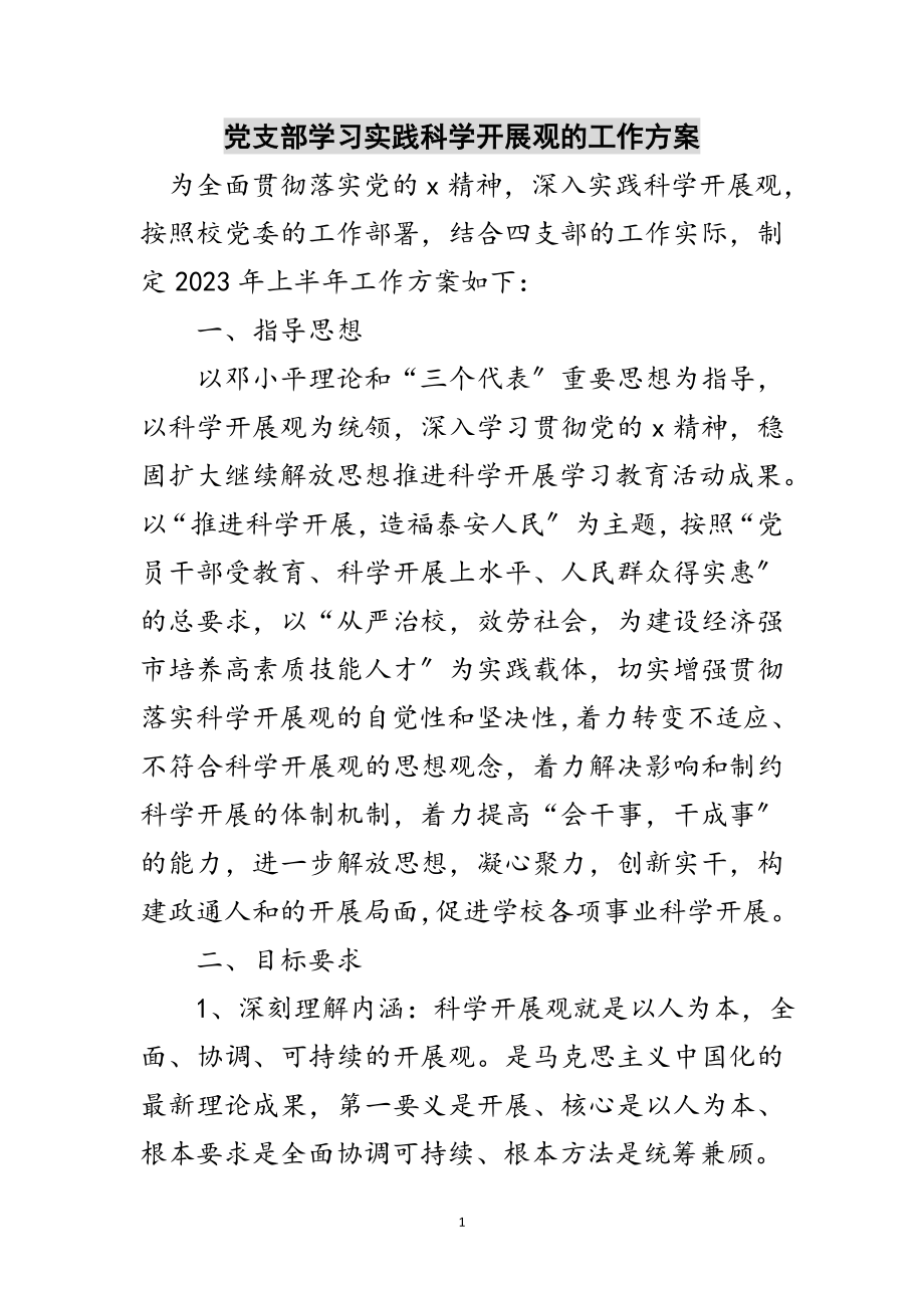 2023年党支部学习实践科学发展观的工作计划范文.doc_第1页