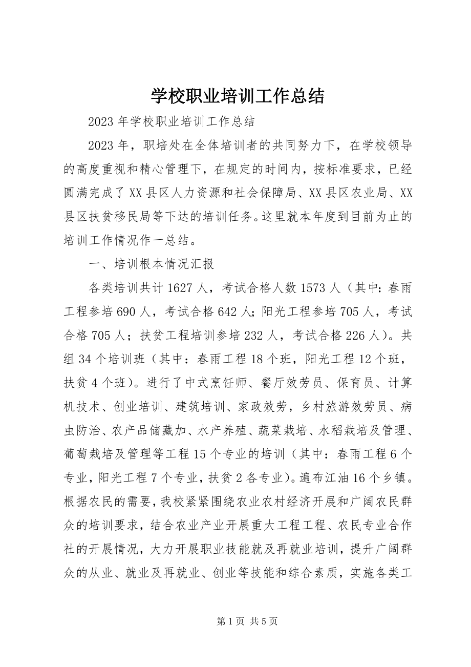 2023年学校职业培训工作总结.docx_第1页