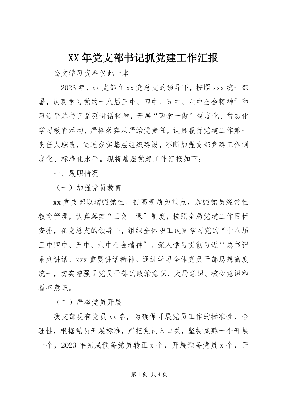 2023年党支部书记抓党建工作汇报.docx_第1页