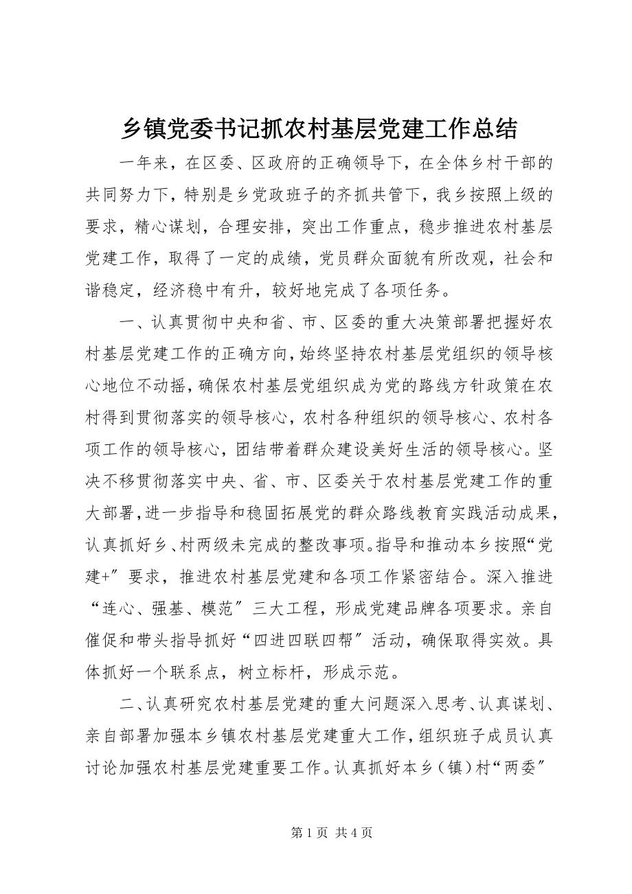 2023年乡镇党委书记抓农村基层党建工作总结.docx_第1页