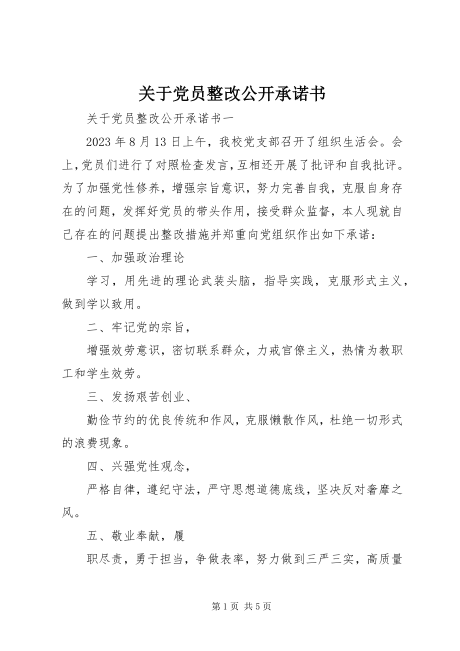 2023年党员整改公开承诺书.docx_第1页