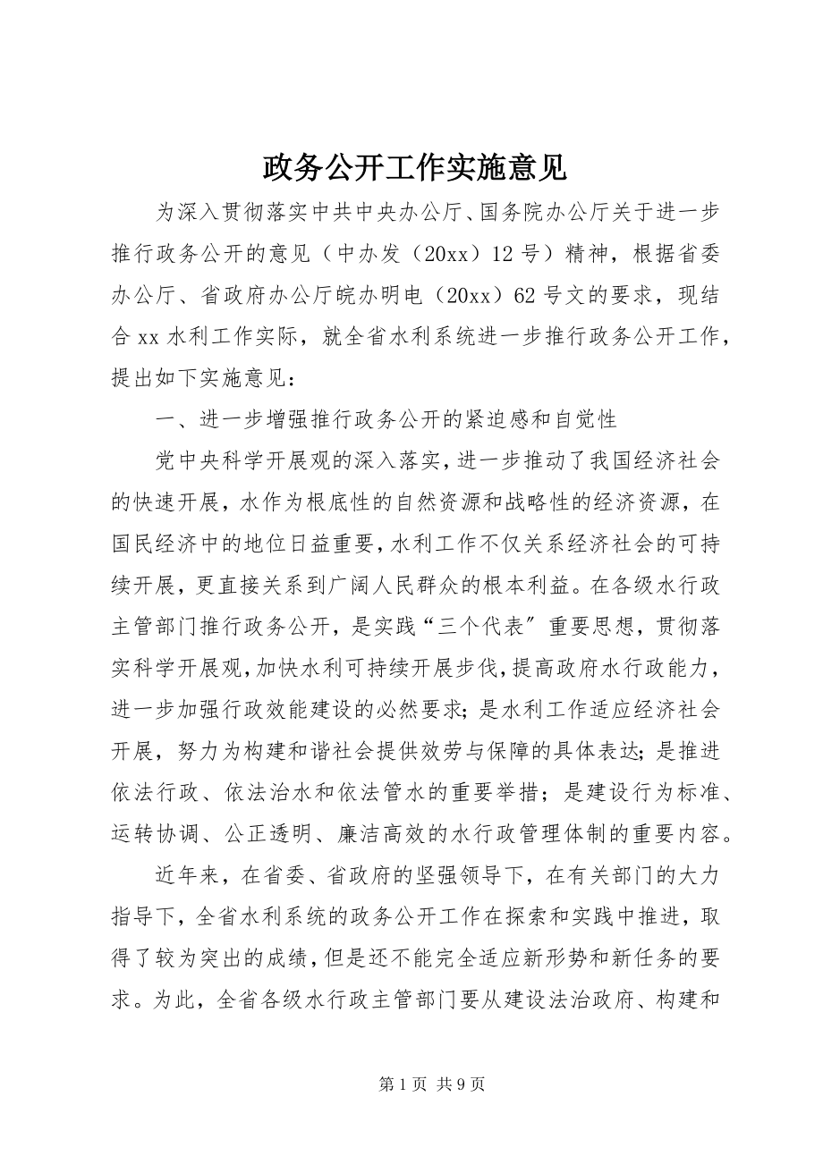 2023年政务公开工作实施意见.docx_第1页