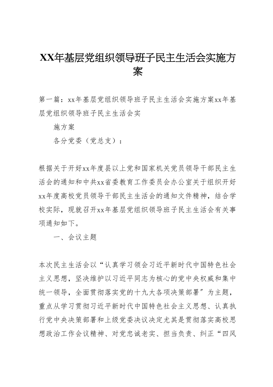 2023年基层党组织领导班子民主生活会实施方案.doc_第1页