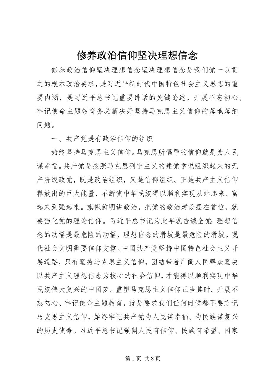 2023年涵养政治信仰坚定理想信念.docx_第1页