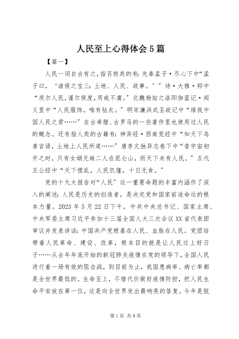 2023年人民至上心得体会5篇.docx_第1页