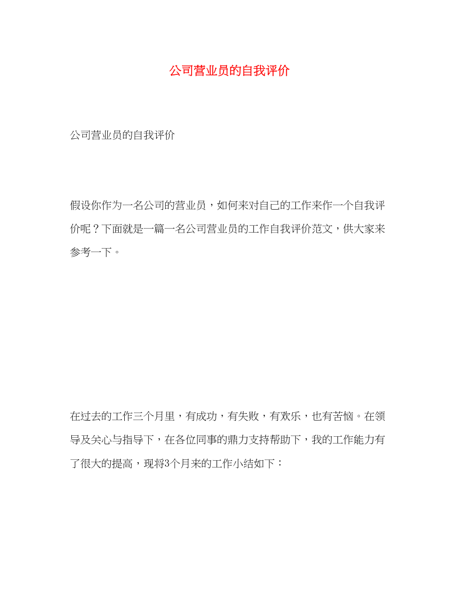 2023年公司营业员的自我评价.docx_第1页