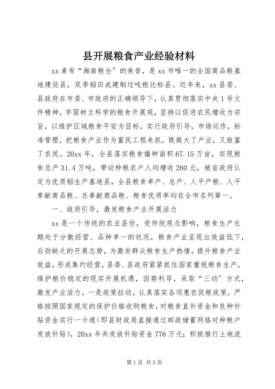 2023年县发展粮食产业经验材料.docx_第1页