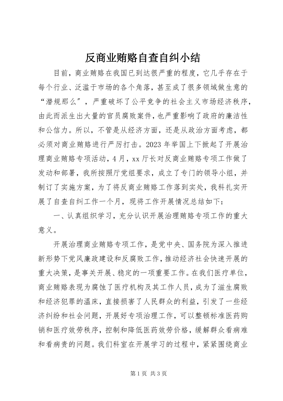 2023年反商业贿赂自查自纠小结.docx_第1页