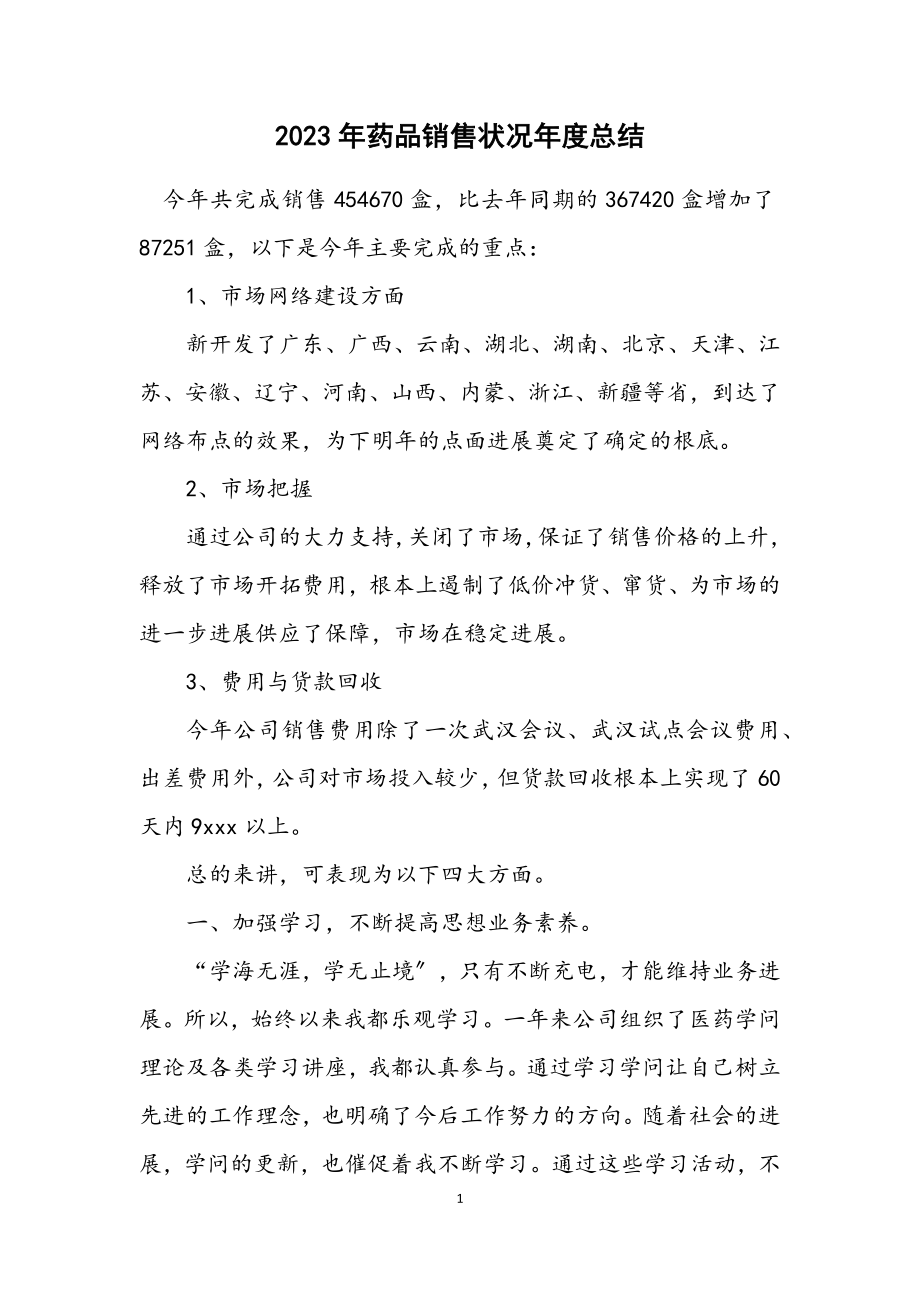 2023年药品销售情况年度总结.docx_第1页