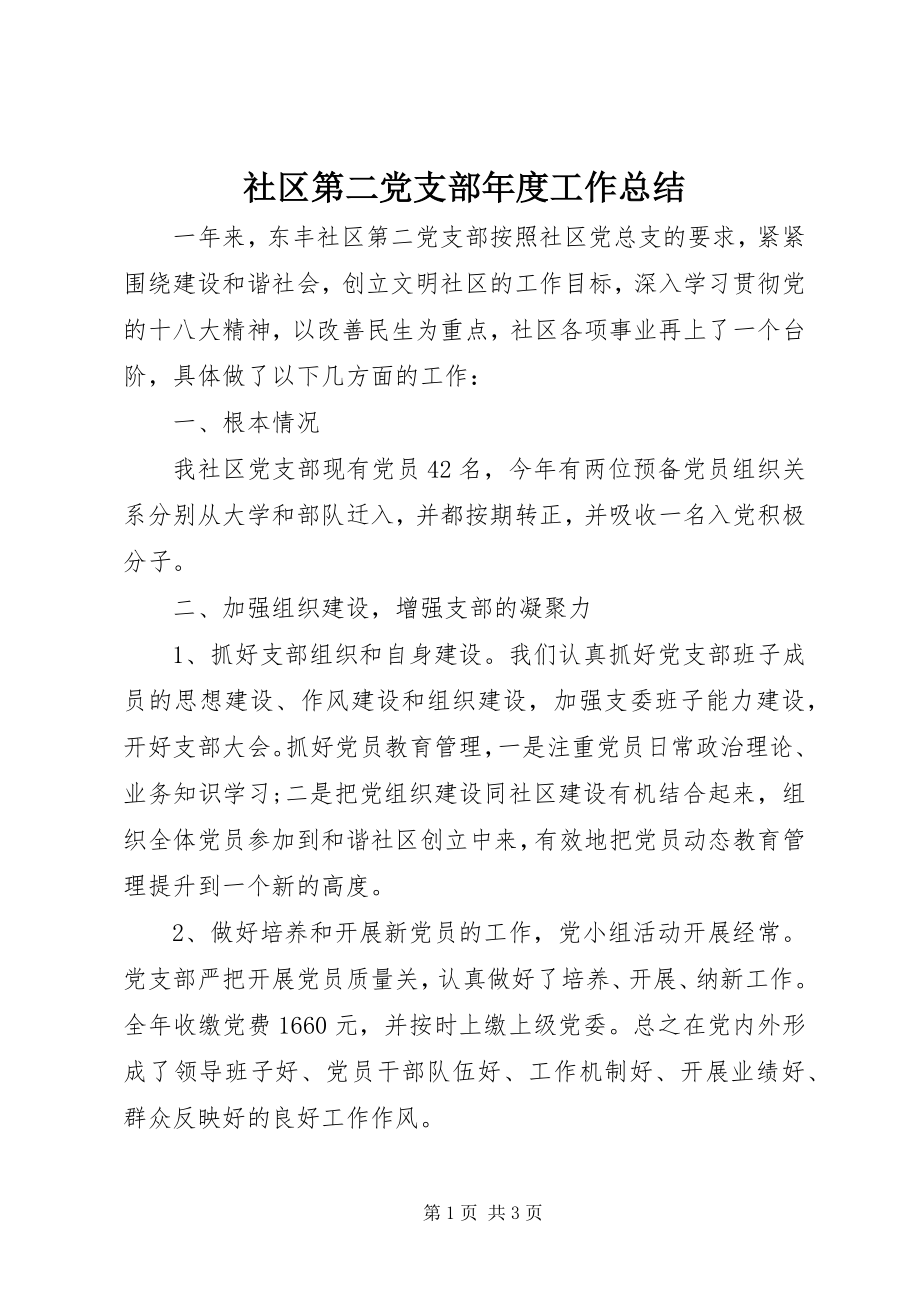 2023年社区第二党支部年度工作总结.docx_第1页