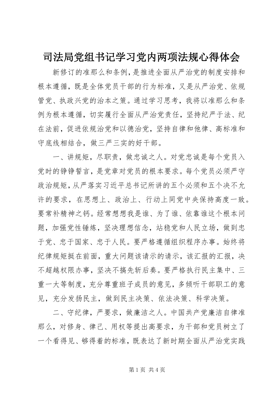 2023年司法局党组书记学习党内两项法规心得体会.docx_第1页