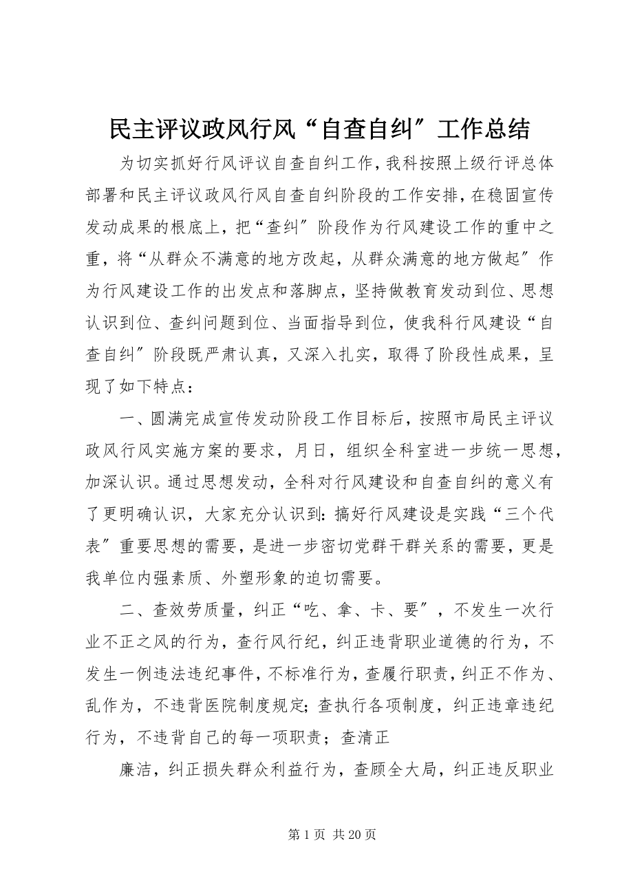 2023年民主评议政风行风“自查自纠”工作总结.docx_第1页