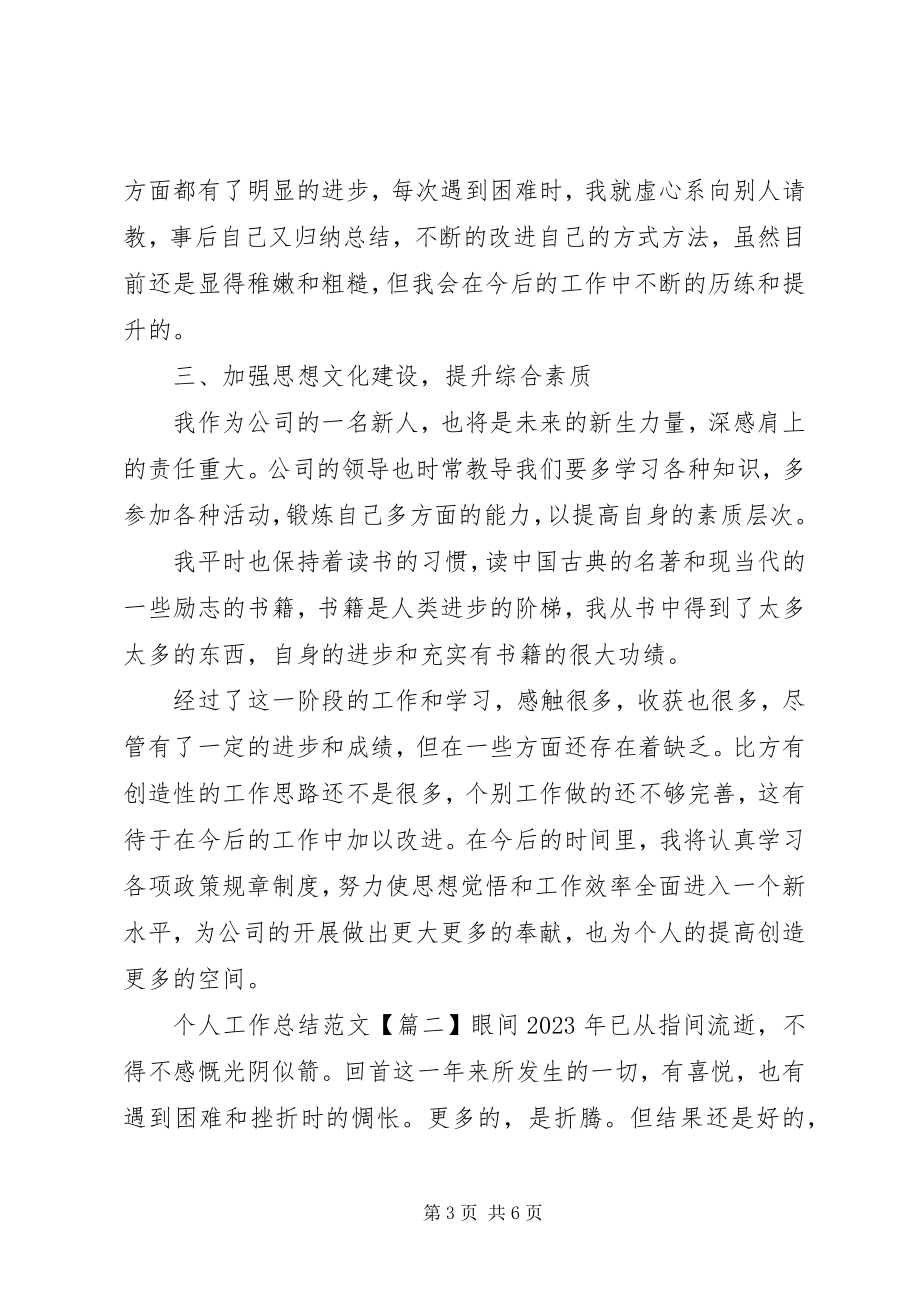 2023年个人工作总结范本多篇某年摘选多篇.docx_第3页