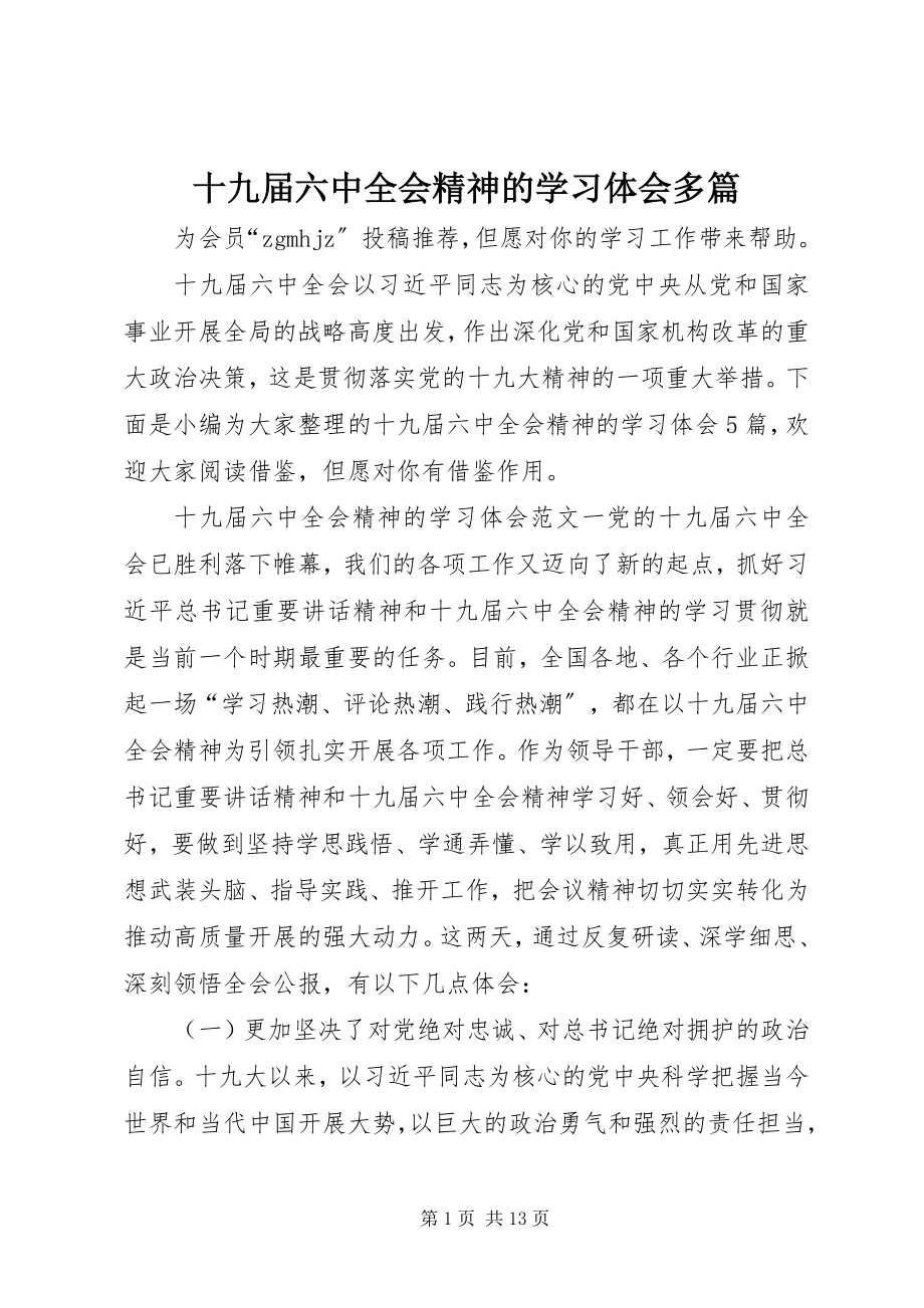 2023年十九届四中全会精神的学习体会多篇.docx_第1页