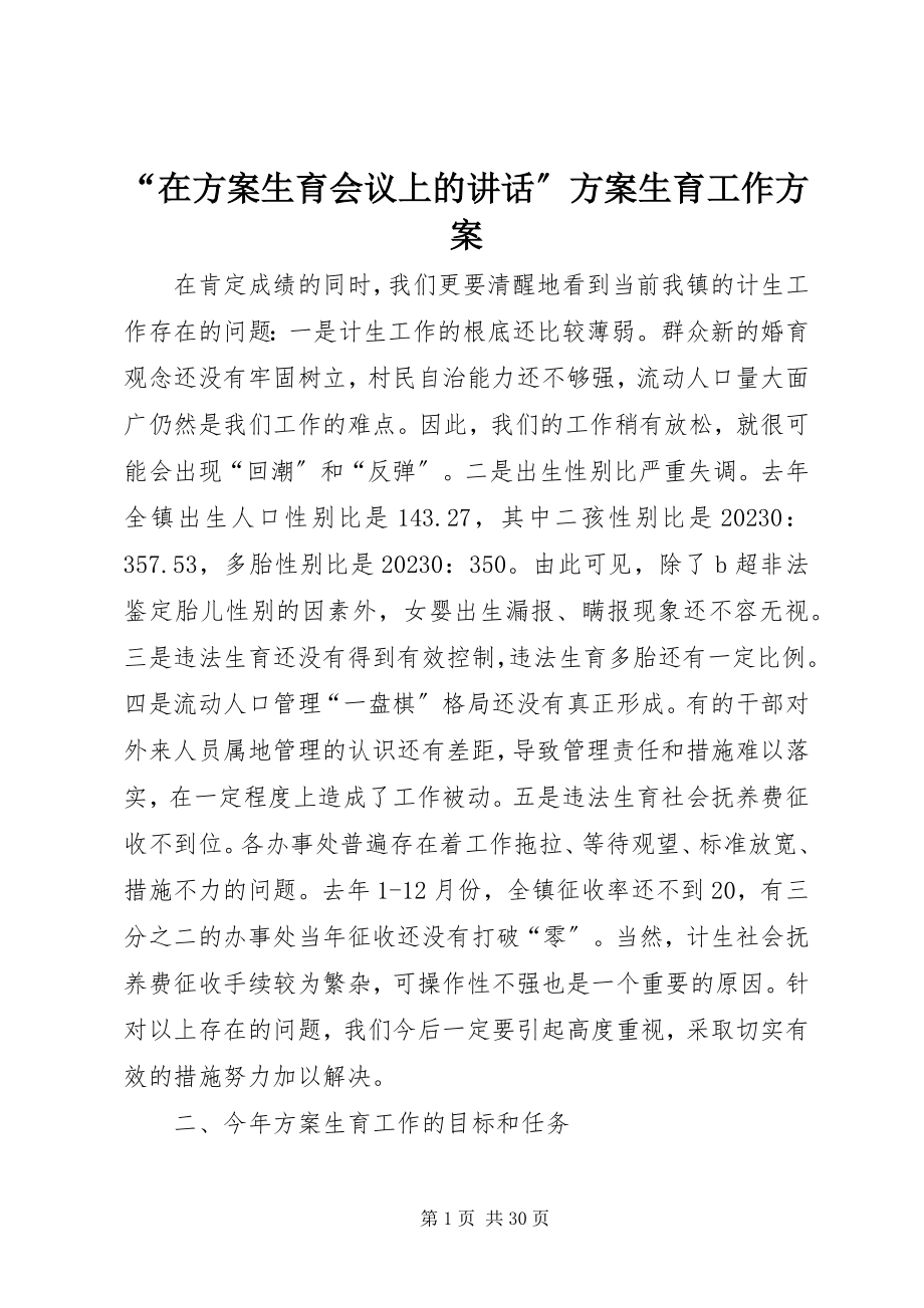 2023年“在计划生育会议上的致辞”计划生育工作计划新编.docx_第1页