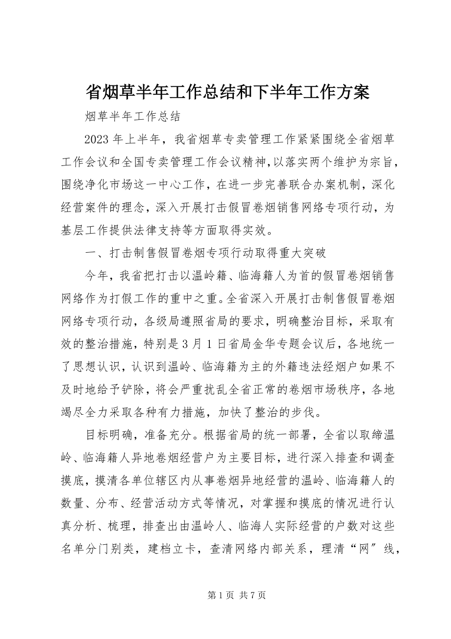 2023年省烟草半年工作总结和下半年工作计划.docx_第1页