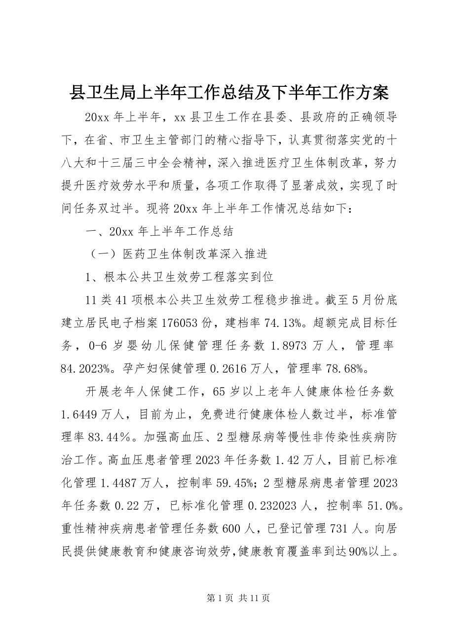 2023年县卫生局上半年工作总结及下半年工作计划.docx_第1页