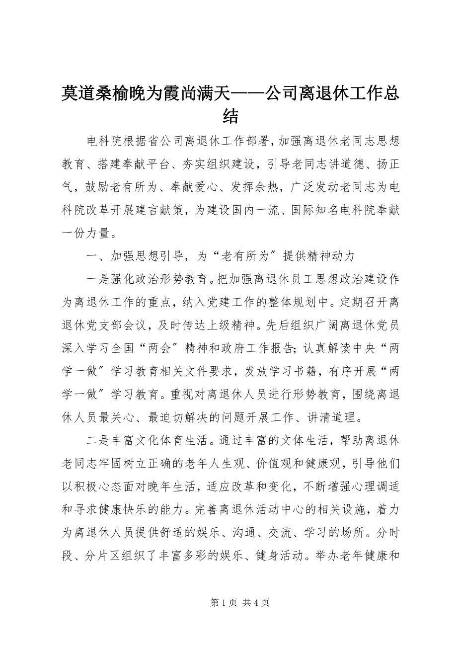 2023年莫道桑榆晚为霞尚满天公司离退休工作总结.docx_第1页