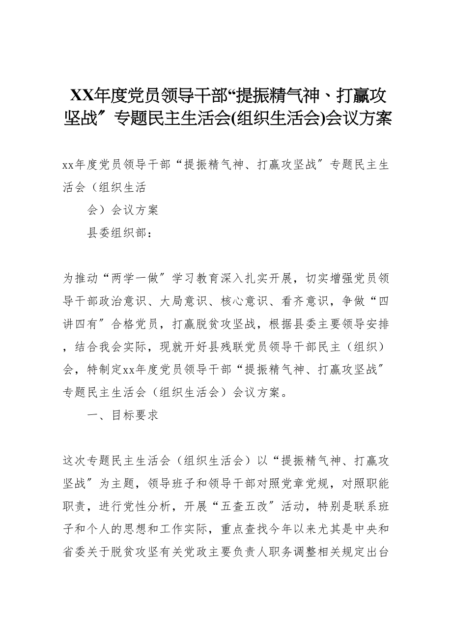 2023年度党员领导干部提振精气神打赢攻坚战专题民主生活会会议方案新编.doc_第1页