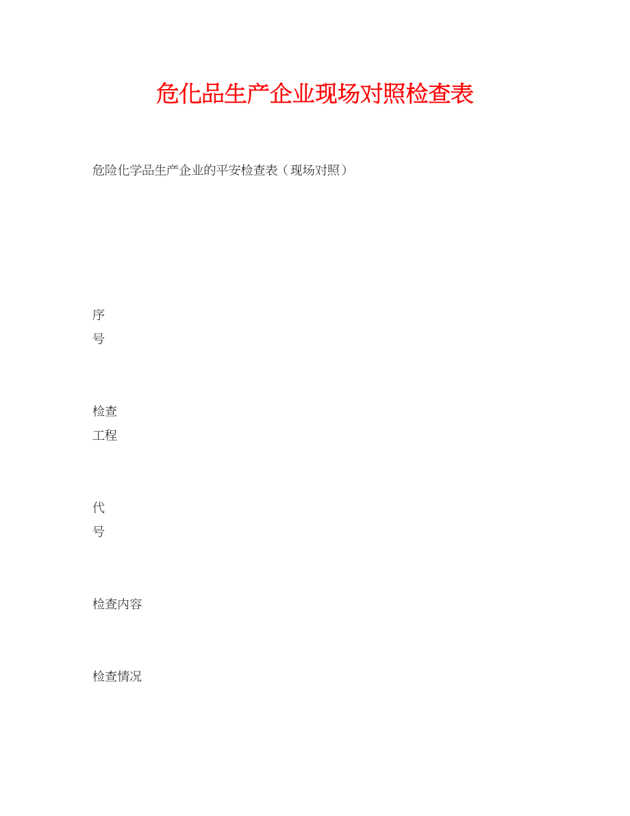 2023年《安全管理资料》之危化品生产企业现场对照检查表.docx_第1页