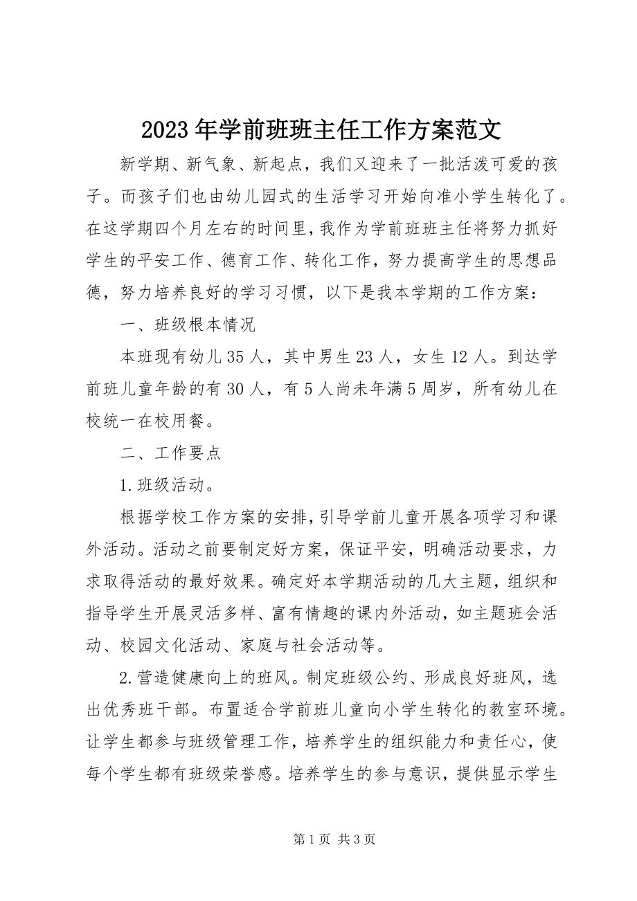 2023年学前班班主任工作计划2.docx_第1页