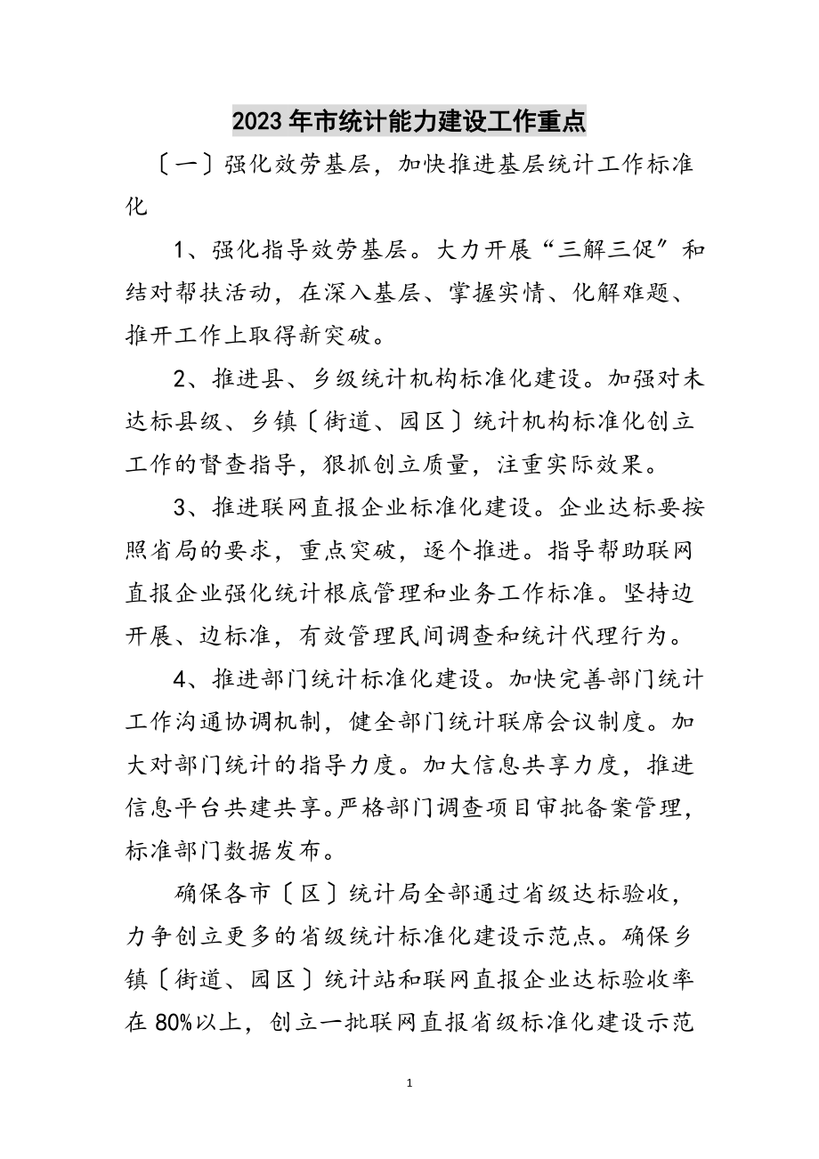 2023年年市统计能力建设工作重点范文.doc_第1页