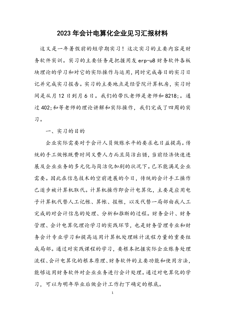 2023年会计电算化企业见习汇报材料.docx_第1页