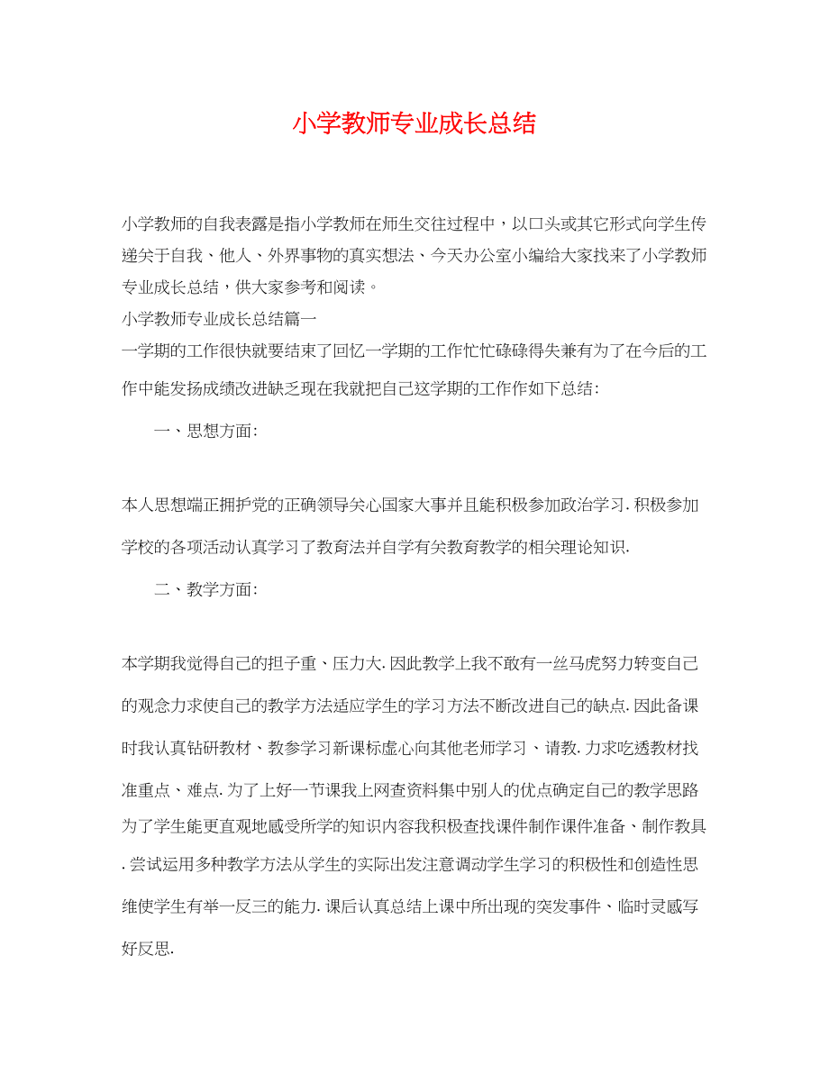 2023年小学教师专业成长总结.docx_第1页