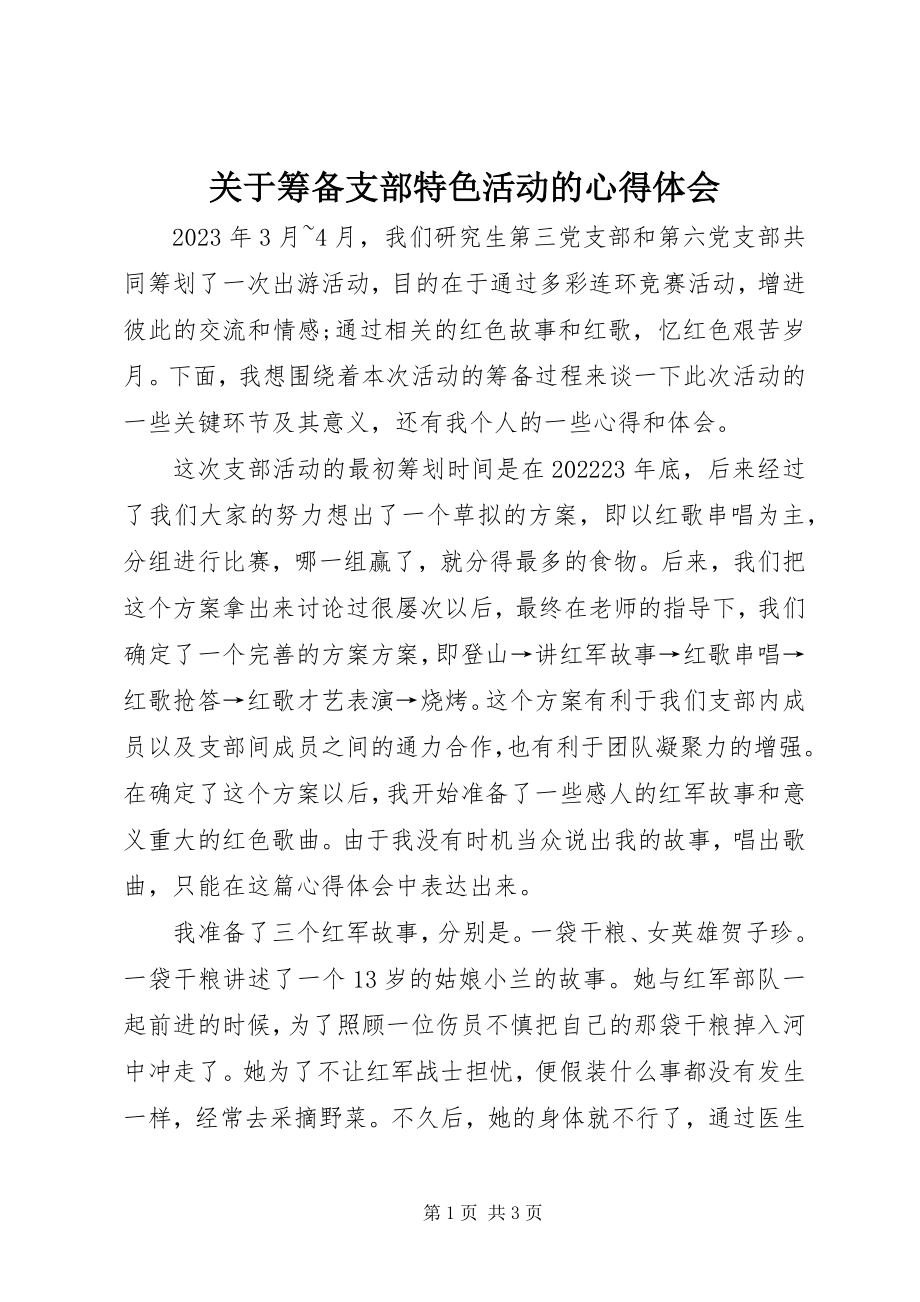 2023年筹备支部特色活动的心得体会.docx_第1页