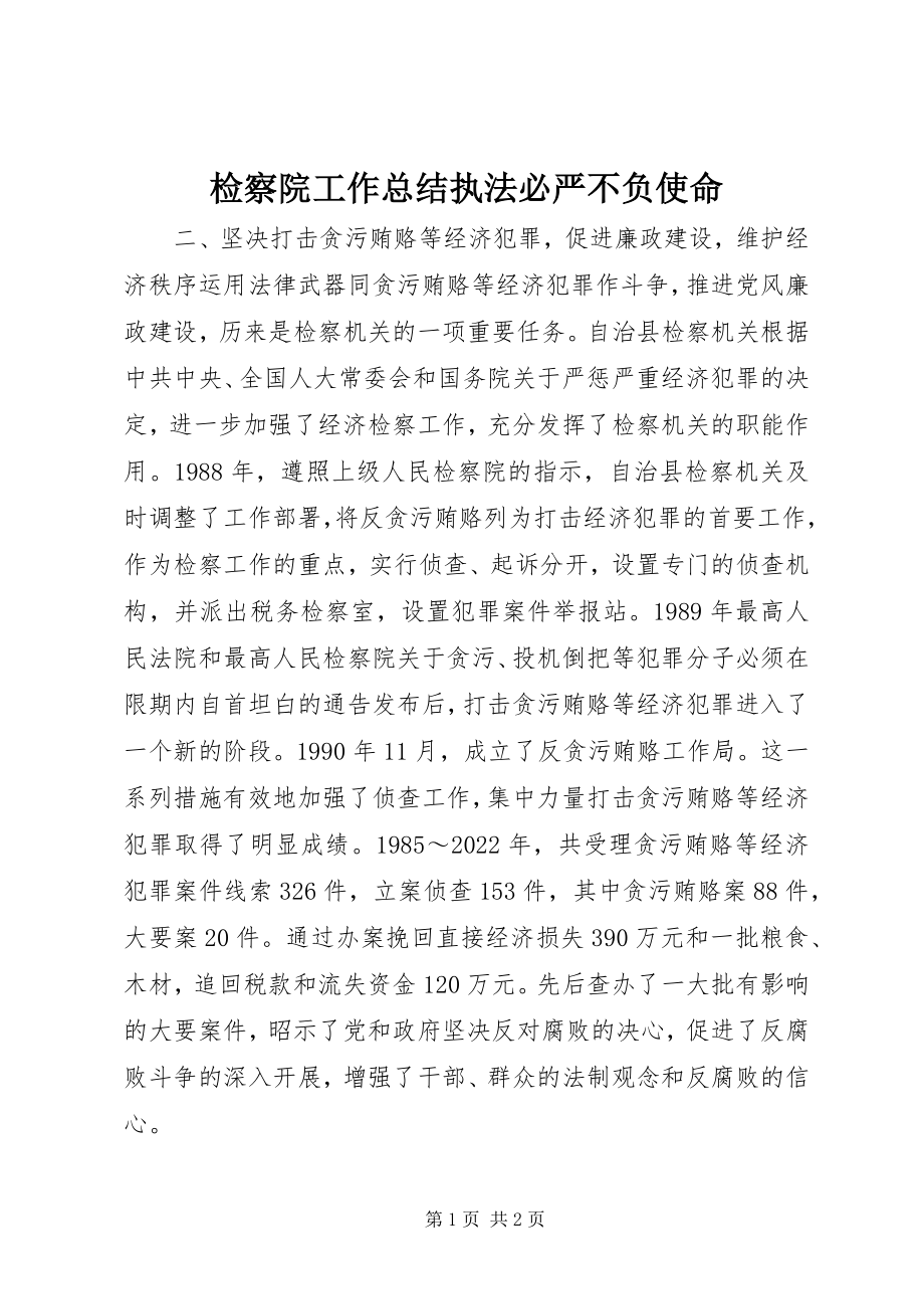 2023年检察院工作总结执法必严不负使命.docx_第1页