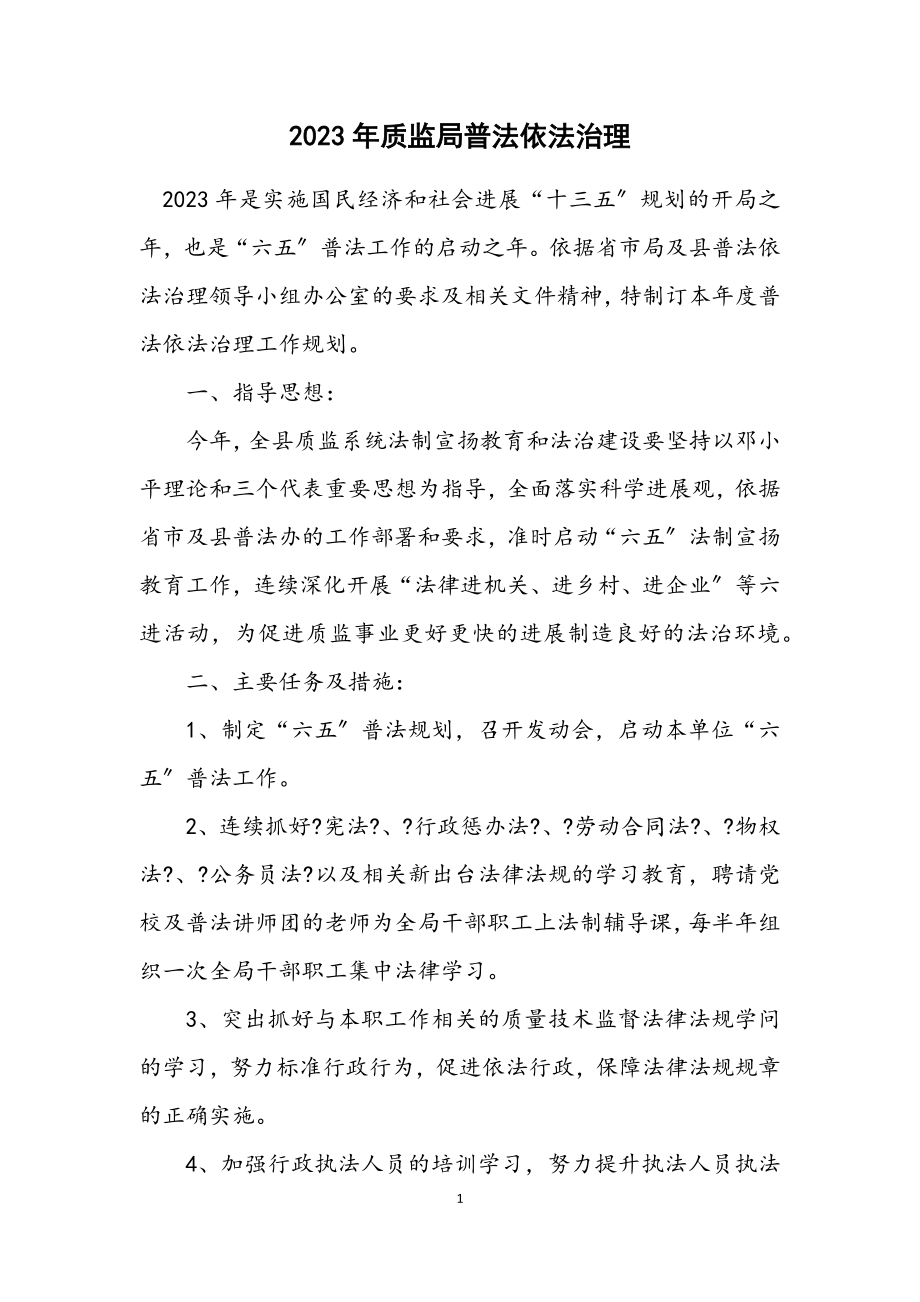 2023年质监局普法依法治理计划.docx_第1页