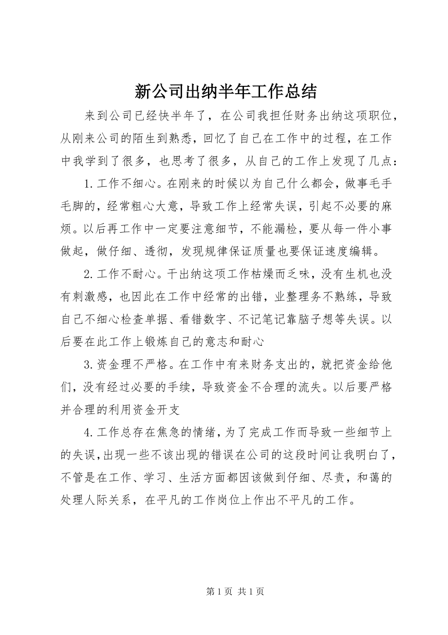 2023年新公司出纳半年工作总结.docx_第1页