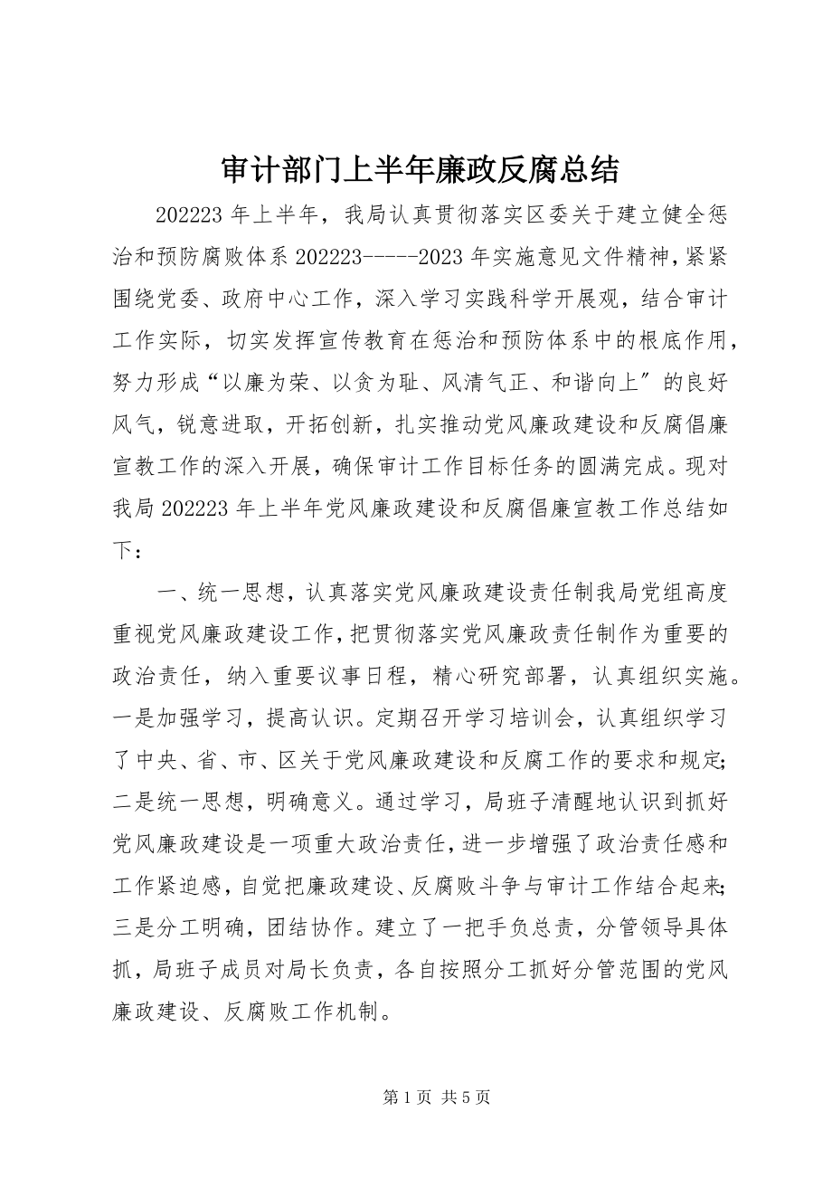 2023年审计部门上半年廉政反腐总结.docx_第1页