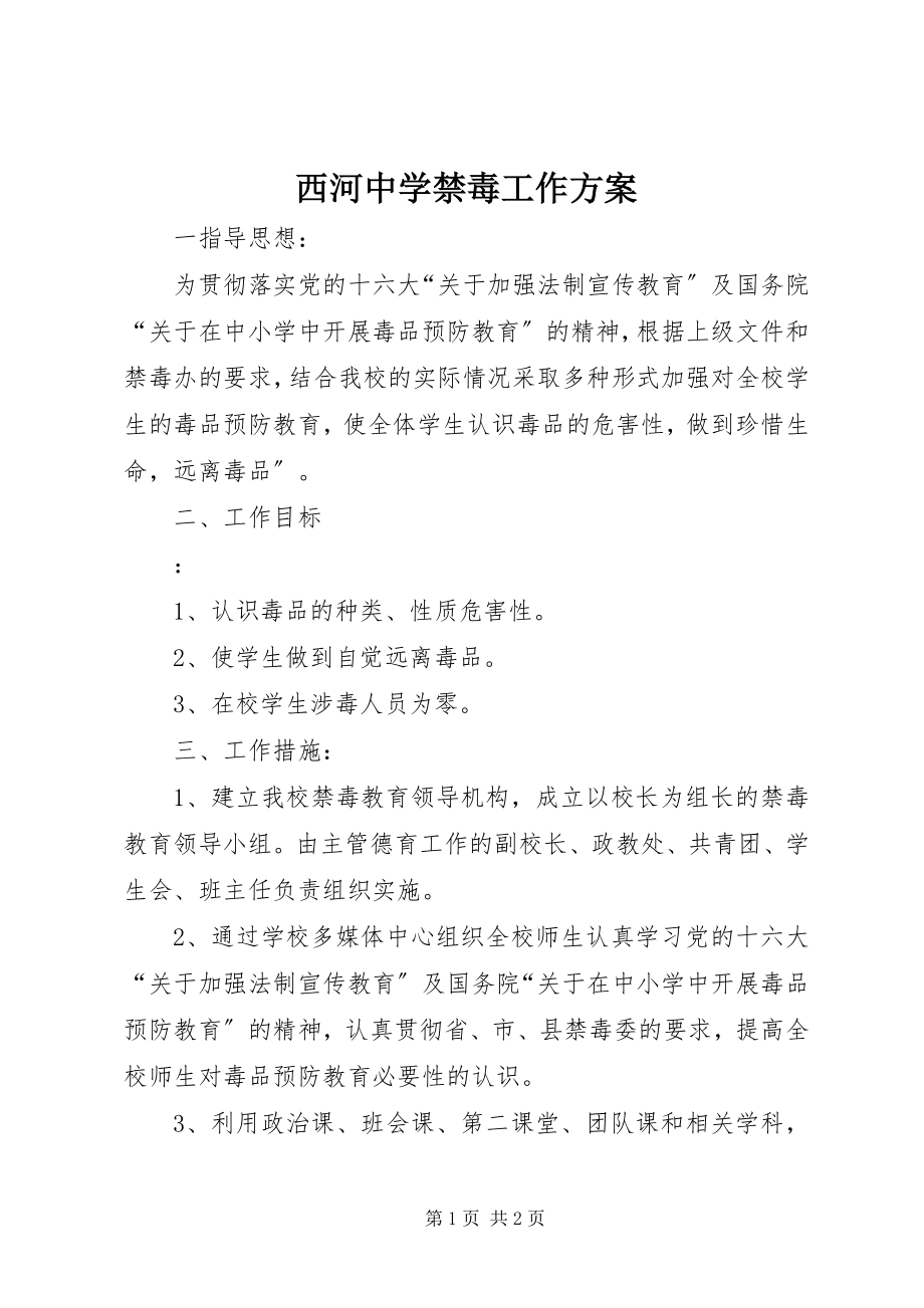 2023年西河中学禁毒工作计划.docx_第1页