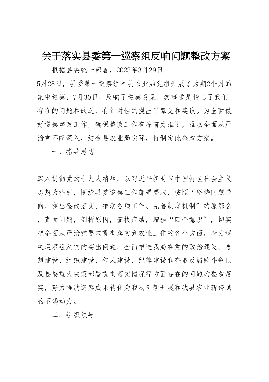 2023年关于落实县委第一巡察组反馈问题整改方案.doc_第1页