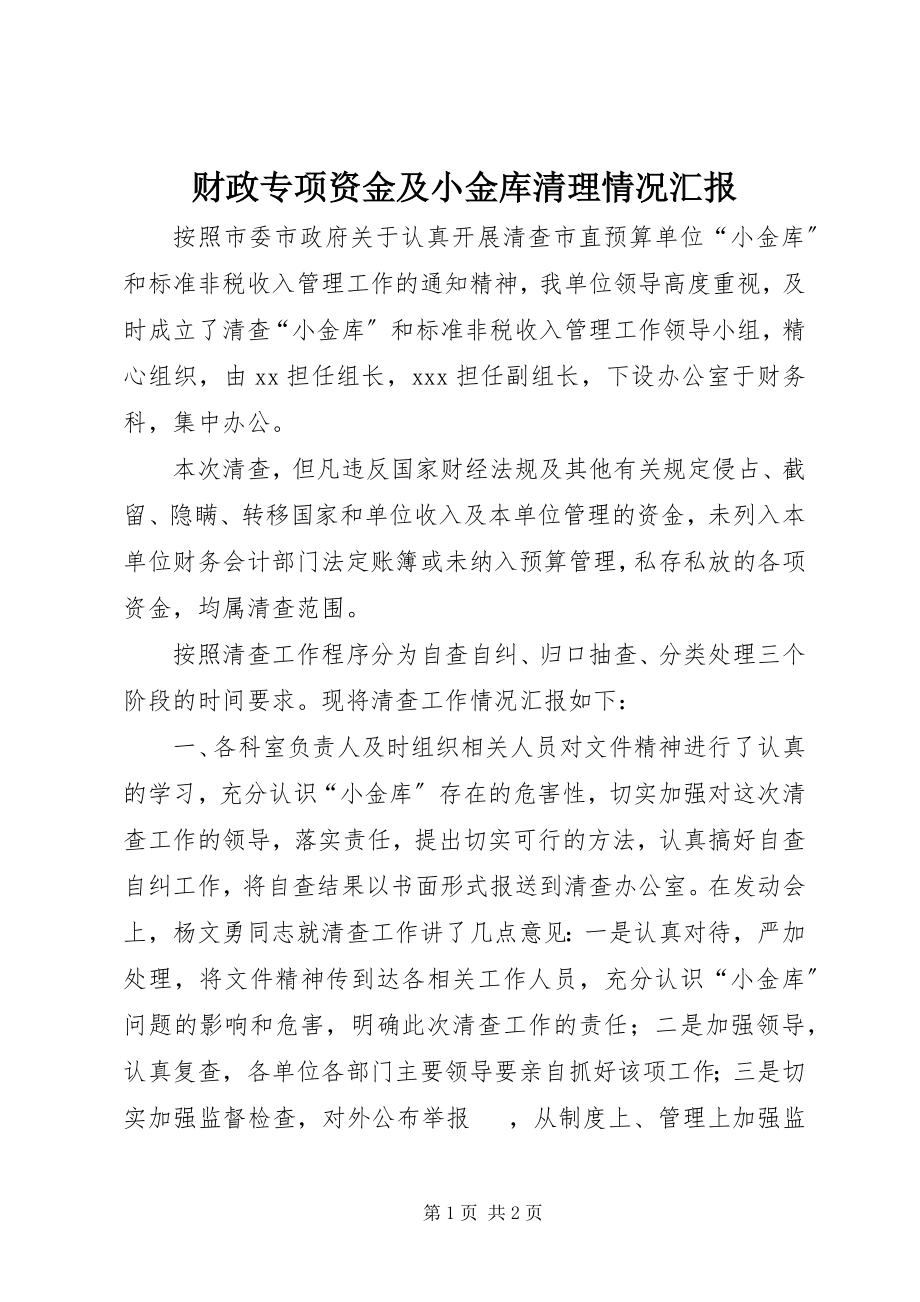 2023年财政专项资金及小金库清理情况汇报.docx_第1页