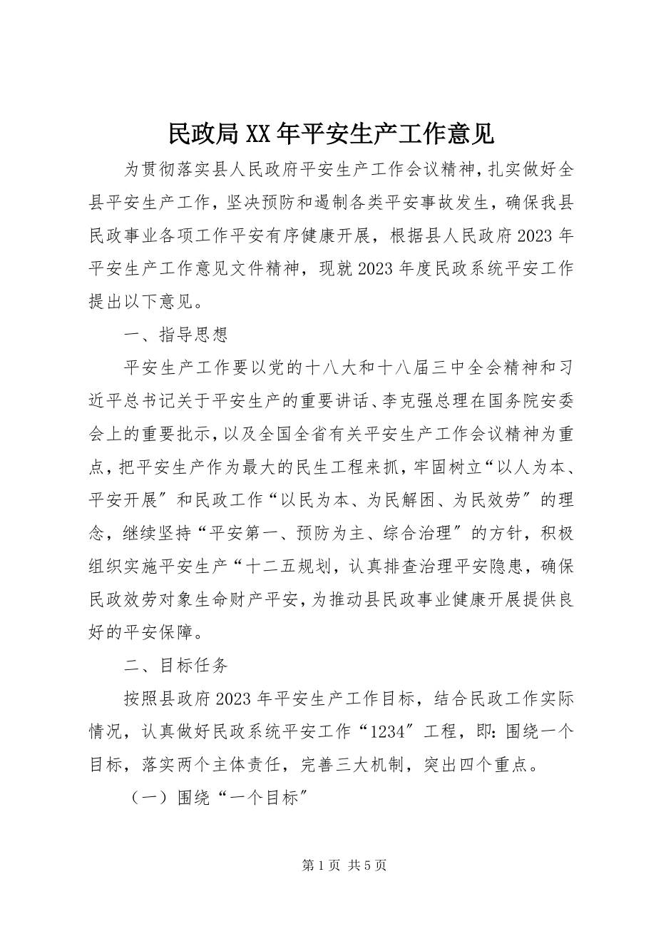 2023年民政局安全生产工作意见.docx_第1页