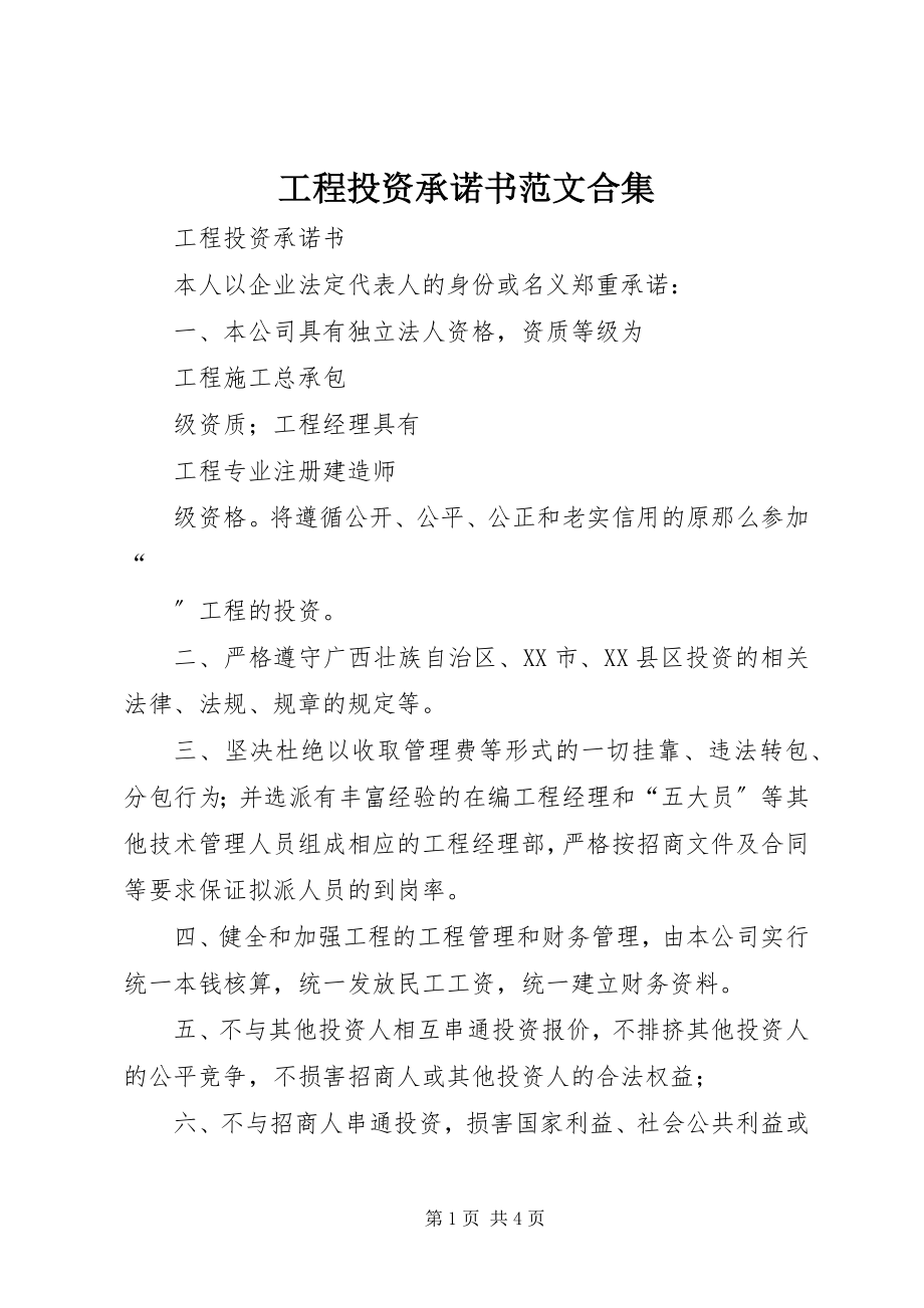 2023年项目投资承诺书合集.docx_第1页