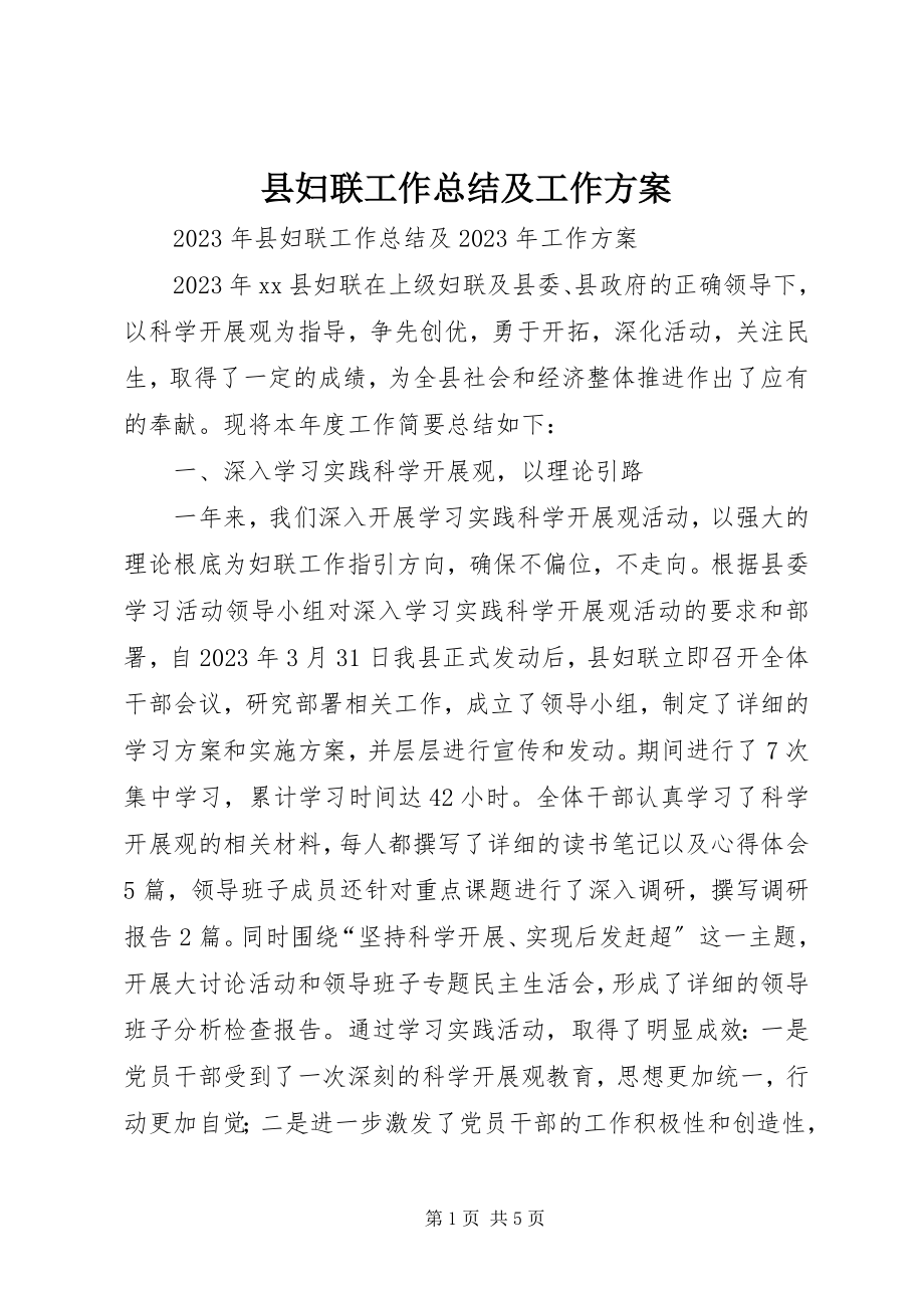 2023年县妇联工作总结及工作计划.docx_第1页