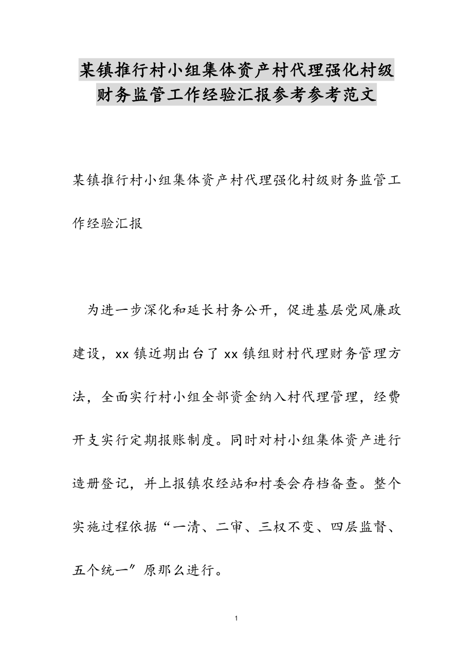 2023年某镇推行村小组集体资产村代理强化村级财务监管工作经验汇报.doc_第1页